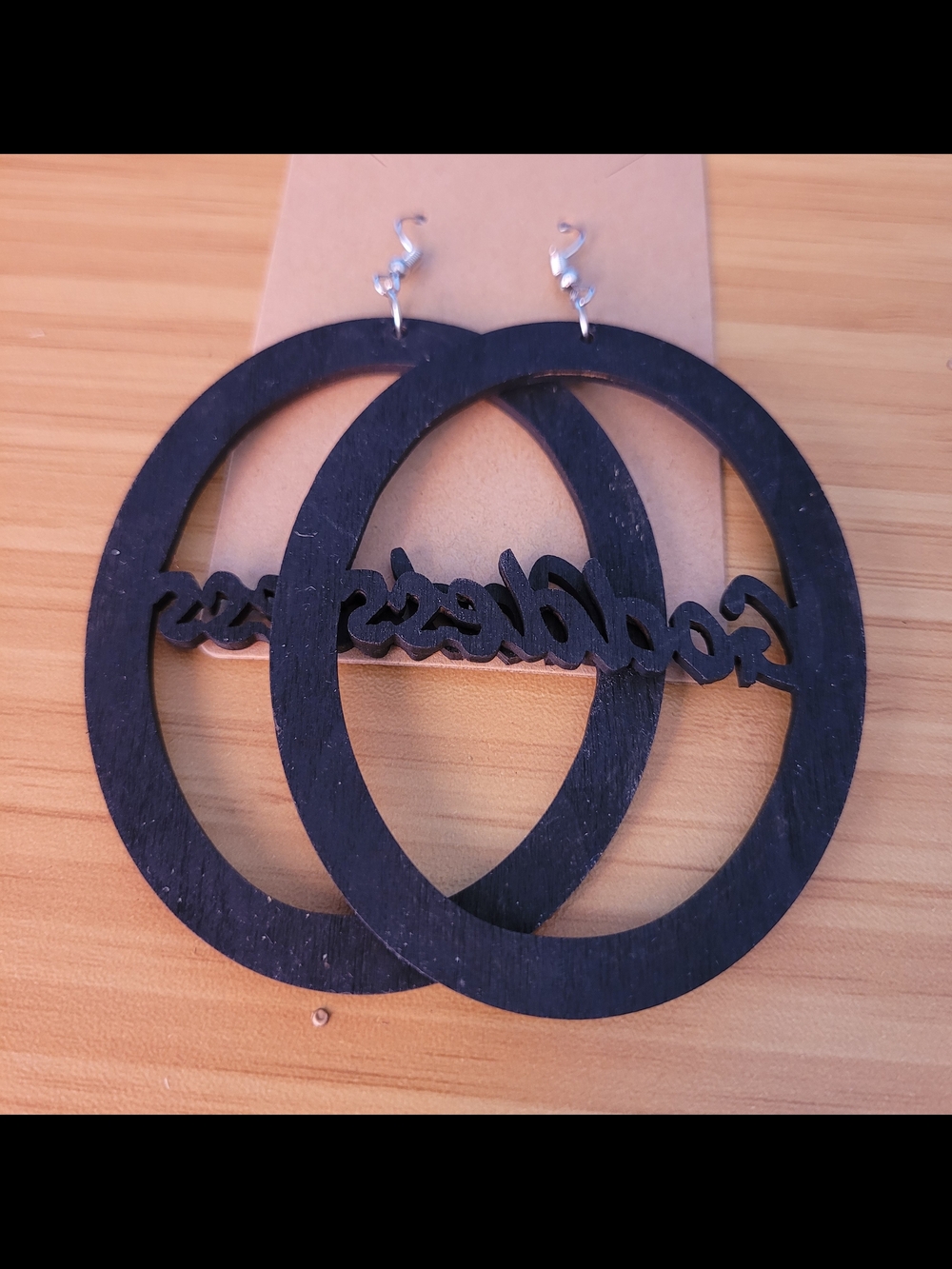 Bold Black Circular Script Drop Earrings for Women